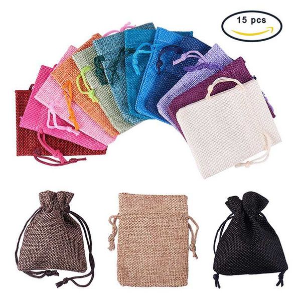 

15 цвет burlap упаковка мешки drawstring сумка сумки сакс diy craft простые свадьбы душ день рождения рождественские украшения