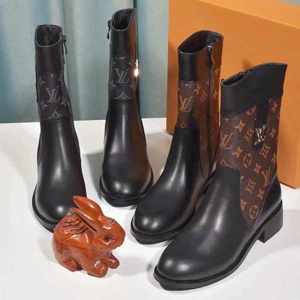 

winter boots women zipper mid -calf luxury chaussures de femme fashion womens shoes booties vintage style bottes femmes lady shoes casual, Black