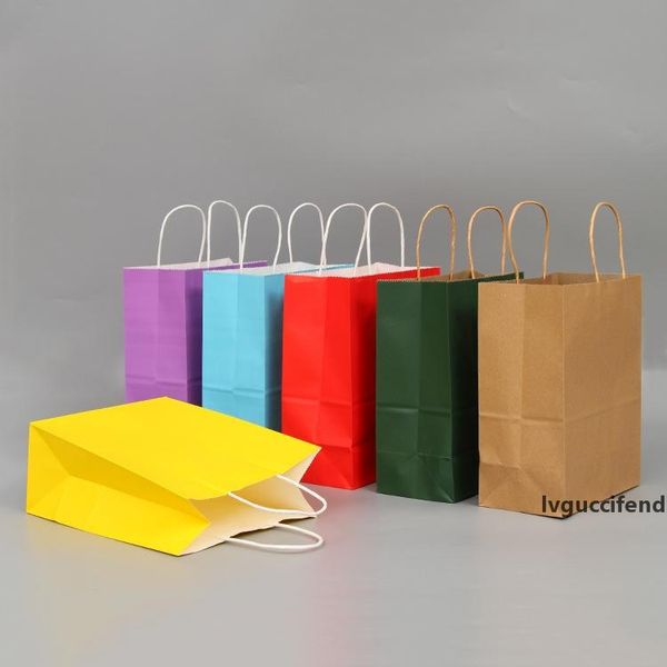 

25*15*8cm kraft shopping gift bag with handle store packaging bag festival gift packaging bag candy color in stock a06