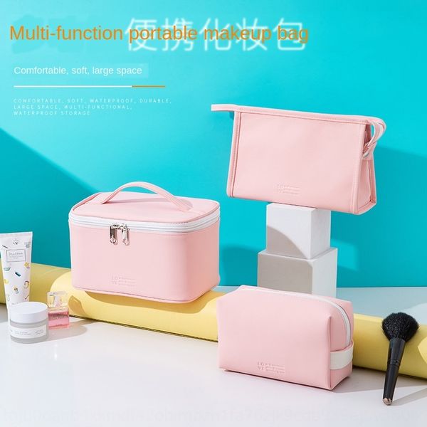 

creative solid color three-piece cosmetic cosmetic storage pu frosted waterproof wash bag large capacity portable travel storage bag, White
