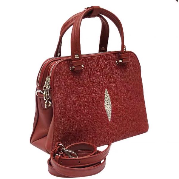 

authentic real stingray leather dark red lady shell purse bag female handbag genuine skate skin women single cross shoulder bag