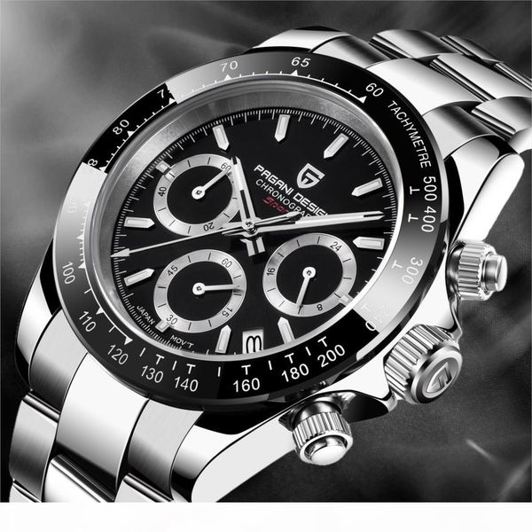 

pagani design men watch chronograph multifunctional stainless steel business quartz wristwatch relogio masculino vk63, Slivery;brown