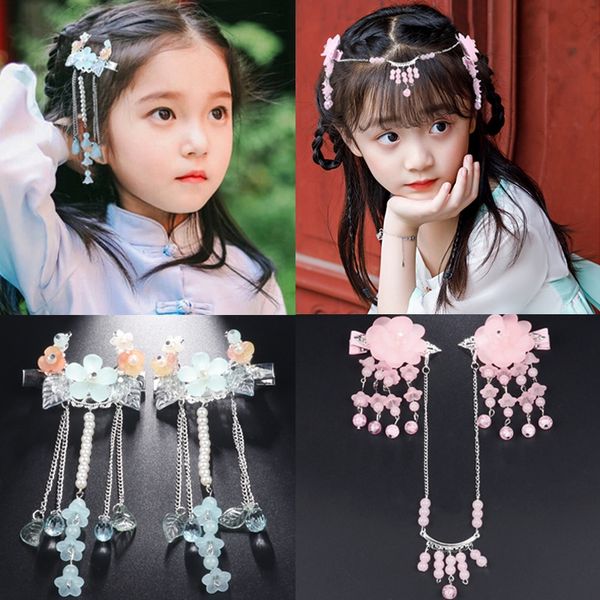 

idxik children's han clothing antique hair accessories flower ribbon headdress antique accessories chinese style tassel ribbon hairpin, Slivery;white