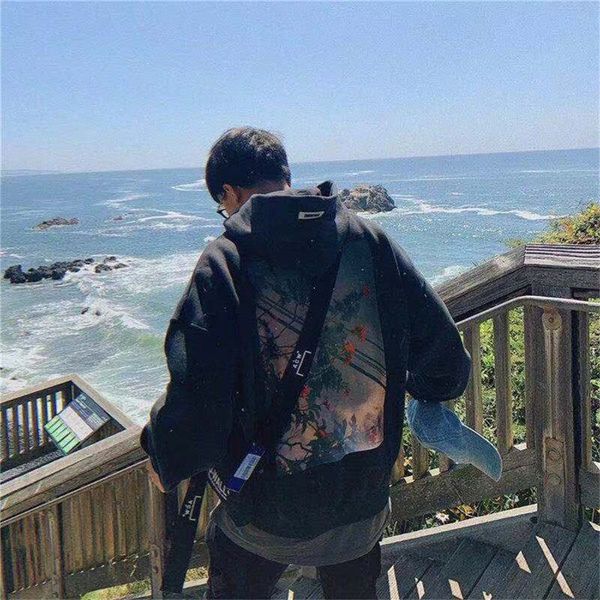 

autumn winter lover's pink green lue camo print casual ooded sweater jacket teenager cotton ip op loose oodies#865, Black