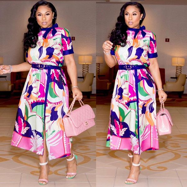 

2020 suit -dress printing waist short sleeve dress, Black;gray