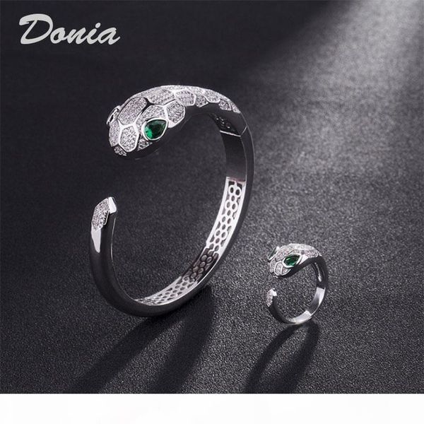 

donia jewelry european and american fashion exaggeration classic animal micro inlay zirconia bracelet ring set women's bracelet ring bi, Black