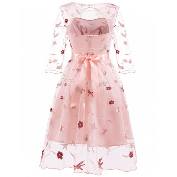 

casual dresses first song lace embroidered dress female summer high-end elegant pink retro party embroidery, Black;gray