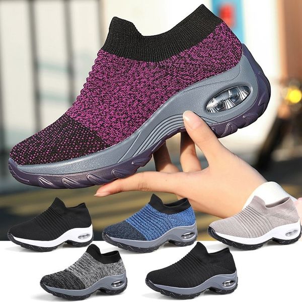 

2020 women's fashion shoes wedge sneakers casual shoes breathable mesh sports slip on platform running, Black