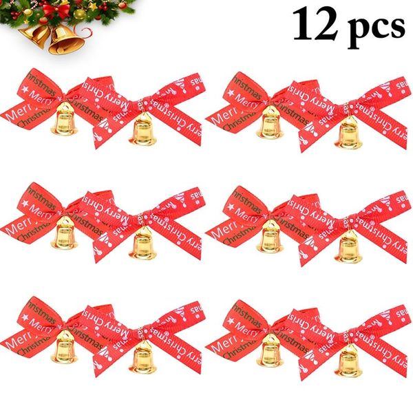 

12pcs/lot delicate bowknot christmas gift bows with small bells diy bows craft christmas tree decoration bow tie