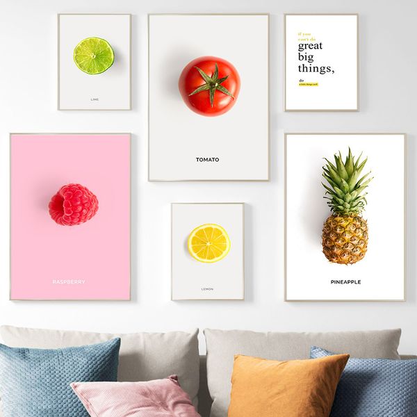 

lemon strawberry pineapple lime tomato wall art canvas painting nordic posters and prints wall pictures for kitchen bar decor