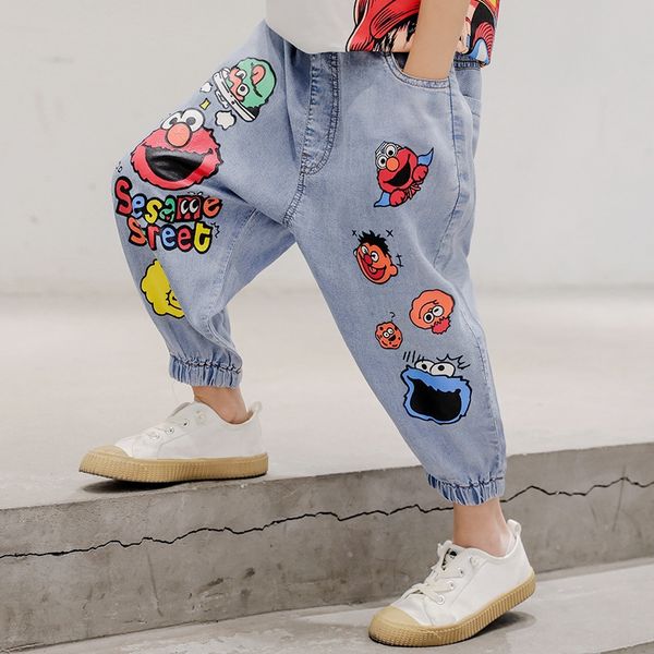 

dmnzh boys' jeans summer thin jeans pants children's panty summer ankle-length pants fashionable medium and large children's, Blue