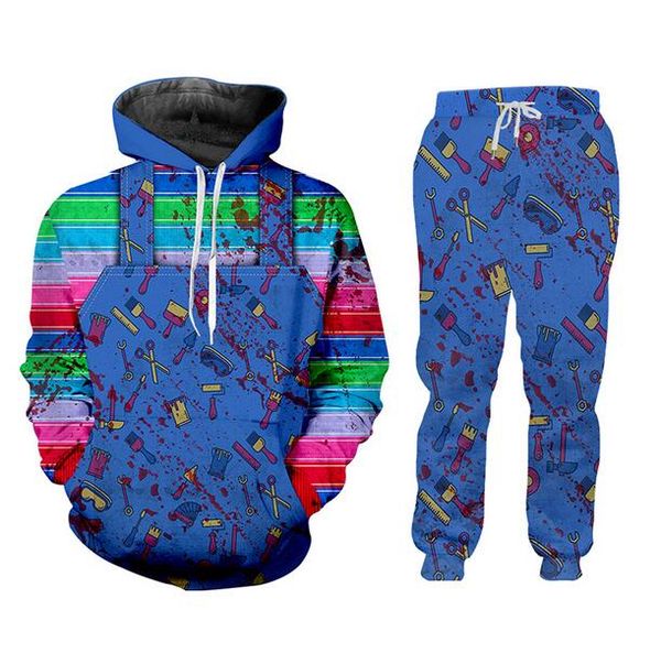 

2020 new fashion funny 3d print fake denim colorful blue sweat suits sweatshirt+pants women/men joggers sportsuits 7xl, Gray