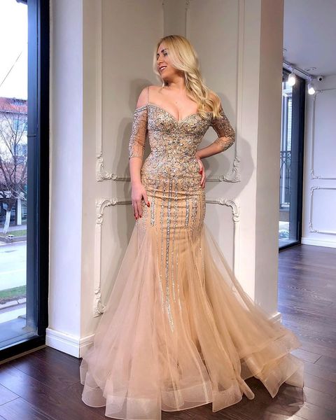 

2020 arabic aso ebi champagne luxurious mermaid evening dresses beaded crystals prom dresses formal party second reception gowns zj034, Black