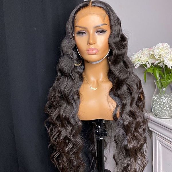 

long deep wavy 360 lace frontal human hair wigs with baby hair peruvian 6inch lace front wigs full lace wig natural hairline, Black