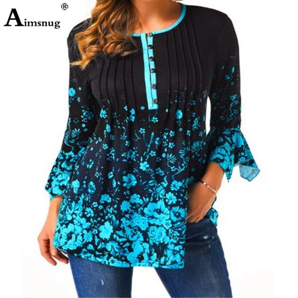 

plus size 4xl 5xl single-breasted boho flowers print women t-shirt o-neck flared sleeve female 2020 summer loose casual tee, White