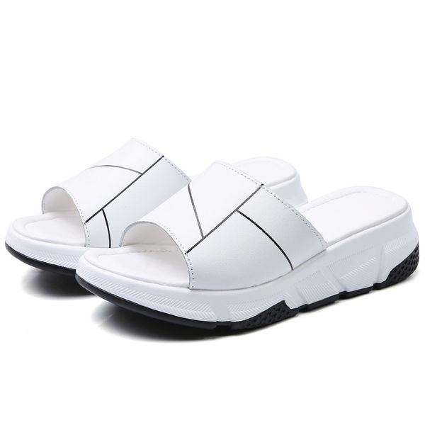 

whoholl female slippers summer fashion wear room with all-match muffin bottom slope thick soled sandals tide shoes woman 40, Black
