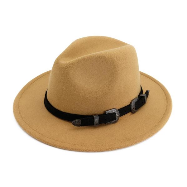 

wide brim wool felt fedora hats with belt buckle fashion men women formal party jazz cap panama floppy gambler hat, Blue;gray