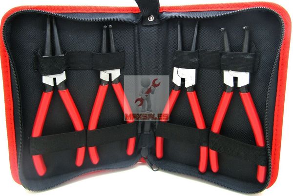 

new 4pcs heavy duty 7" circlip plier snap ring plier kit w/ pouch