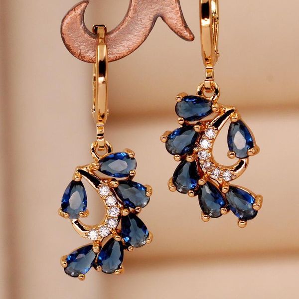 

cute trendy drop earrings for women's gold color earring with leaf waterdrop blue zircon luxury jewelry for wedding party, Silver