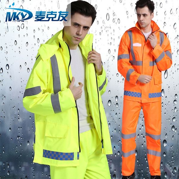 

traffic duty reflective raincoat and rain set pants suit pants suit sanitation flood control high-speed split raincoat, Black