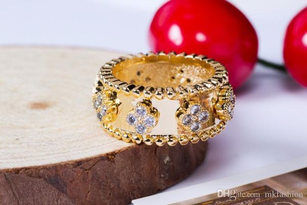 

women bracelet ring superior quality clover pattern cubic zirconia bracelets ring fashion jewelry hollow bracelet ring, Silver