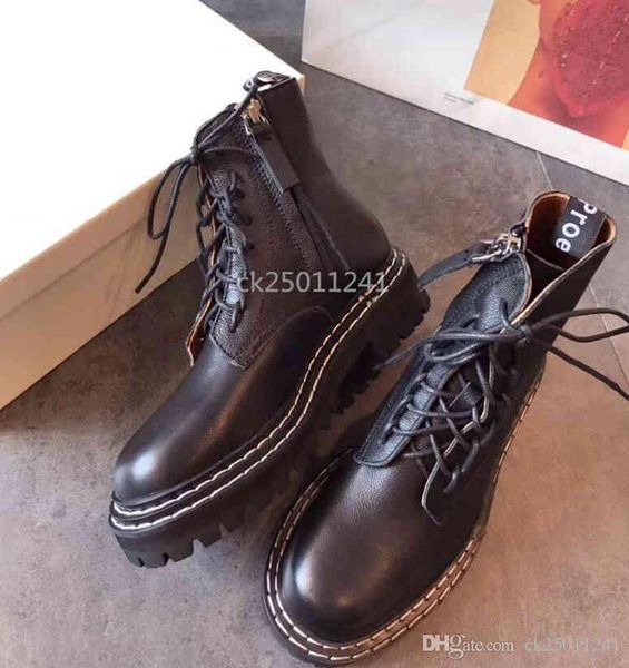 

designer brand british wind women martin boots autumn and winter ins star with ankle boots biker boots with thick heels and thick soles ck05, Black