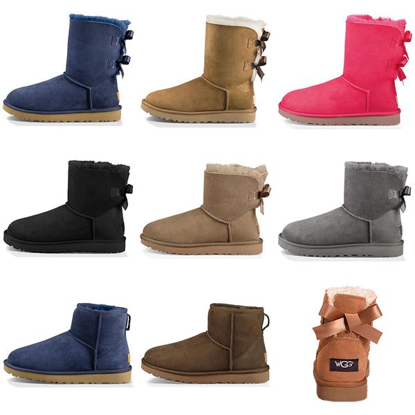 

2020 australia women winter snow boots fashion classic ankle kneel shoes short bow fur bowtie boot black booties chestnut sneakers