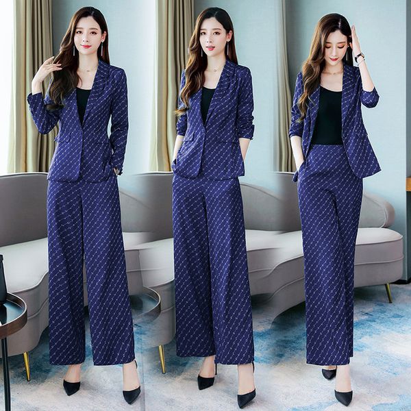 

женский костюм нового способа печати вскользь костюм дамы профессиональные широкие брюки ноги двухсекционный (куртка + брюки, White