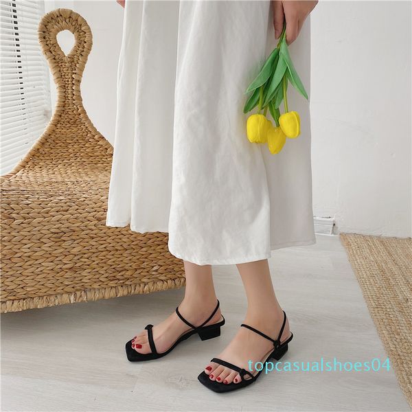 

2020 summer sale of women shoes low sandals woman leather buckle strap block heels all-match open toe suit female beige t04, Black