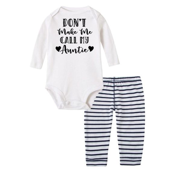 

clothing sets don't make me call my auntie infant baby funny clothes suits born cotton long sleeve fashion romper+pants outfits, White