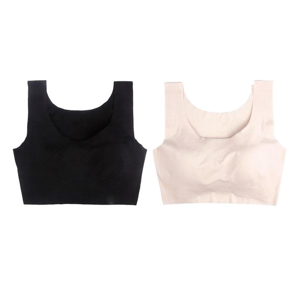 

2 pieces soft pads seamless yoga sports fitness bra black+skin, Red;black