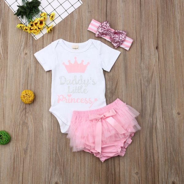 

au 3pcs newborn baby girl clothes little princess romper+tutu shorts outfit, White