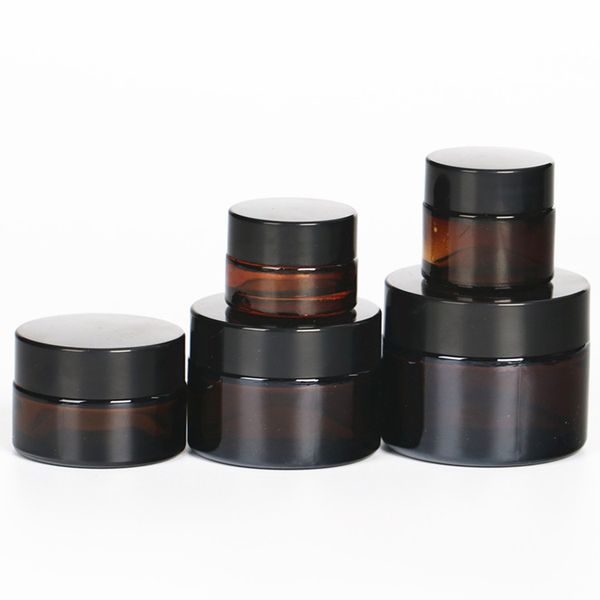 

6pcs 5g 10g 20g 30g 50g glass jars for cosmetics amber glass cream jars cosmetic packaging with lid black plastic caps