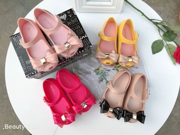 

new melisa two-color bow children's shoes girls korean tong xie sandals children's shoes princess fishmouth sandals baby beach, Black;red