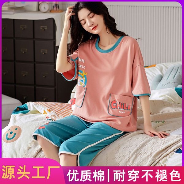 

clothes home short-sleeved capri pants pajamas casual pajamas female summer student home clothes female summer, Blue;red