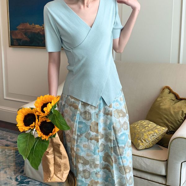 

dream dt edition v-neck slim knit summer short-sleeved women's ins t-shirt t-shirt trendy women's 2020, White