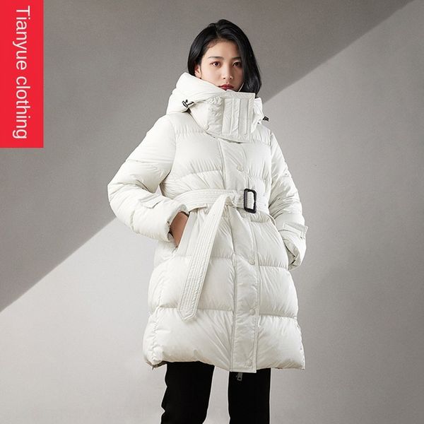 

trendy 2020 autumn and winter new women's mid-length hooded thickened waist slimming women's coat down jacket coat down jacket, Black