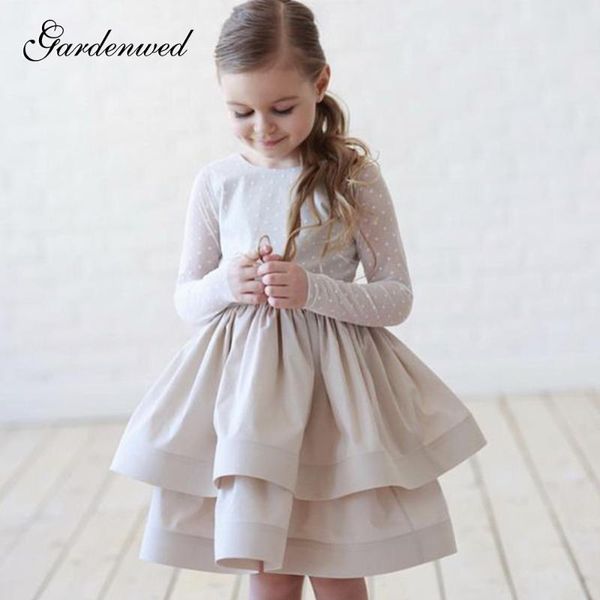 

gardenwed puffy polka dot flower girl dresses lace double layers girl prom dresses kids backless bow cap wedding dress, Red;yellow