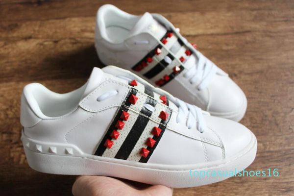 

2019 designer brand studded spikes flats shoes red bottoms shoes luxury men womens party lovers genuine leather sneakers size 35-46 t16, Black