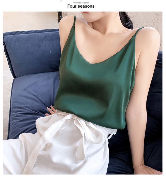 

2020 new silk innercamisole female summer v-neck wear solid color inner bottoming shirt women1, White