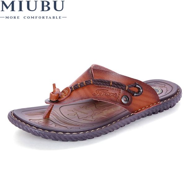 

miubu flip flops soft comfortable microfiber leather slippers beach slipper flip flop summer shoe for men, Black