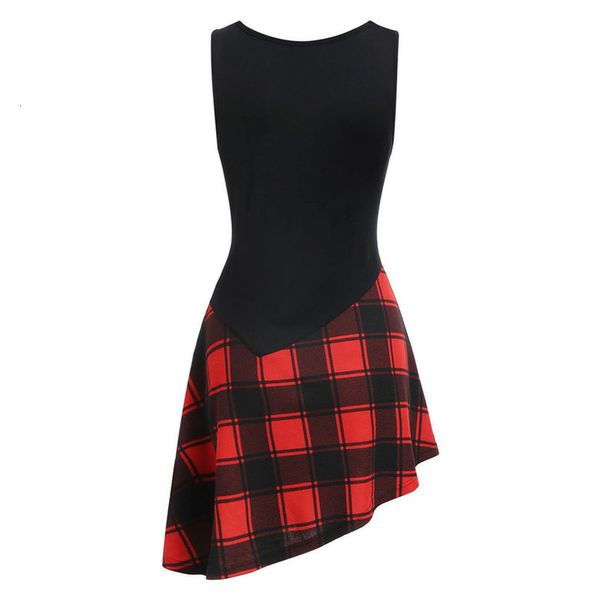 

clothes dress summer women casual fashion lace up tartan checked plaid print asymmetrical mini dress, Black;gray