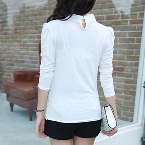 

women spring autumn style lace blouses shirts lady peter pan collar long sleeve beading casual blusas df1758, White