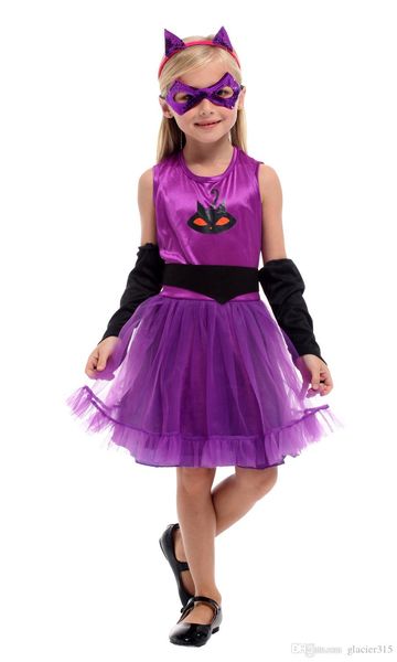 

shanghai story cat halloween costume for girls catwoman cosplay purple for children, Black;red