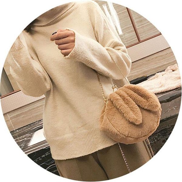 

cute bag messenger shoulder ladies ears women fur chain mouth bag women crossbody hairy single plush chain bucket thoci
