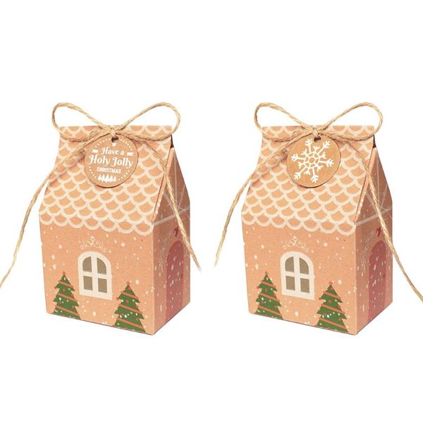 

5 pcs kraft paper house shape with ropes christmas tree candy gift bags 95