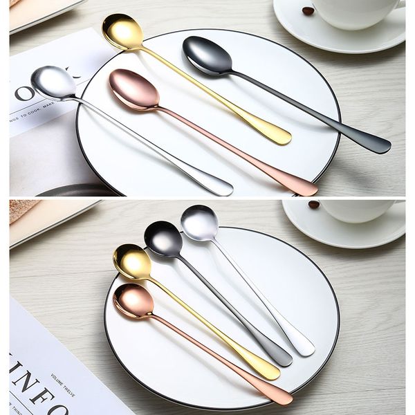 

gold-plated titanium spoon 410 stainless steel long handle spoon stainless steel tableware coffee stirring spoon t4002