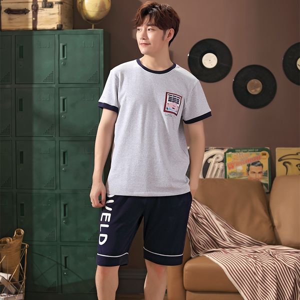 

men's cotton thin youth short sleeve autumn cotton home wear pajamas pajamas student men's large size suit, Black;brown
