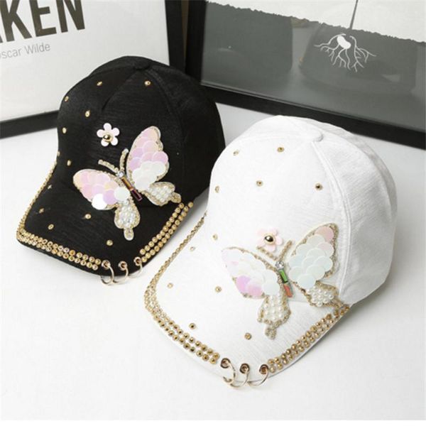 

2019 korean fashion butterfly baseball cap korean hat ladies tide caps curved along the sunhat personality jh20, Blue;gray