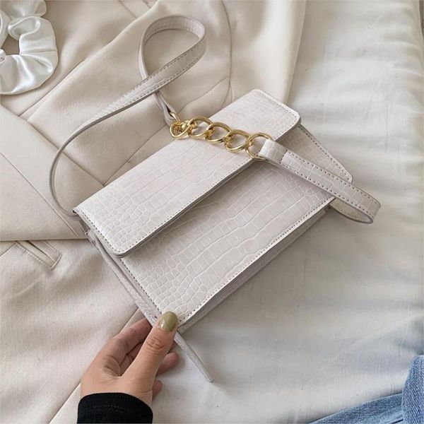 

crocodile pattern solid color pu leather small crossbody bags for women chain shoulder handbags lady summer travel flap bag